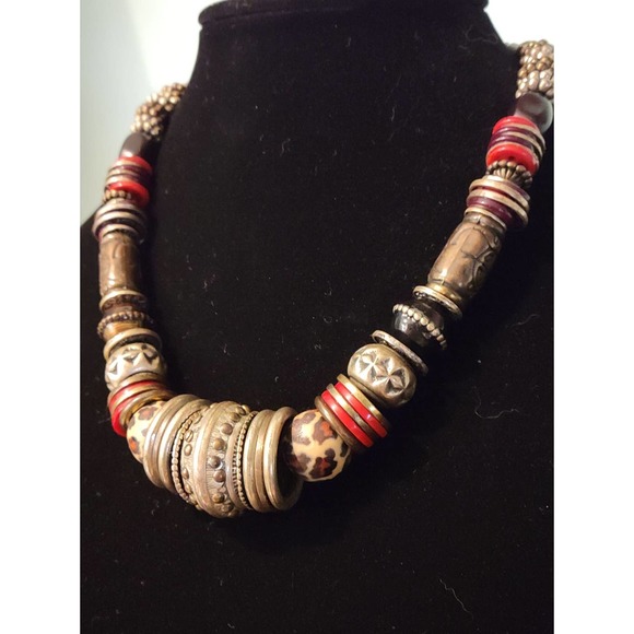 Vintage Bohemia Leopard Tribal Beaded Choker Statement Necklace - Picture 3 of 4